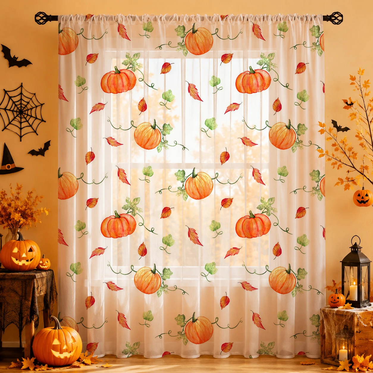 Curtain Sheer Voile - 1Pc Rod Pocket Home Decor Halloween