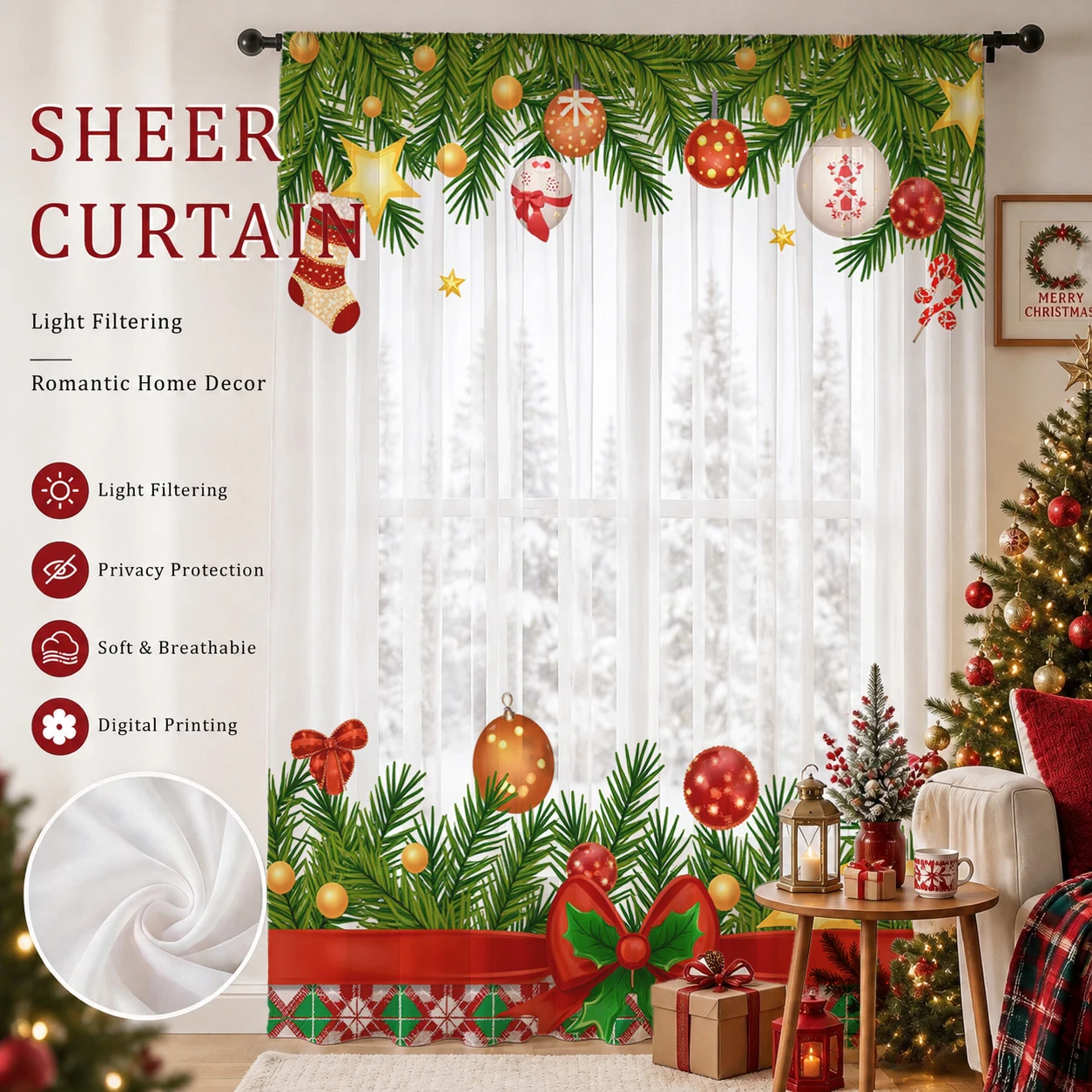 Curtain Sheer Voile - Christmas Day Gradient Sheer Curtain, Good