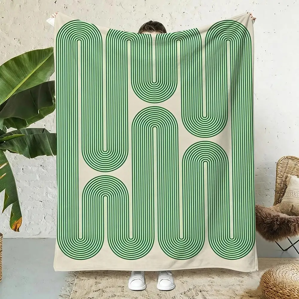 Home Lines Textiles - Green Abstract Line Art Blanket Retro
