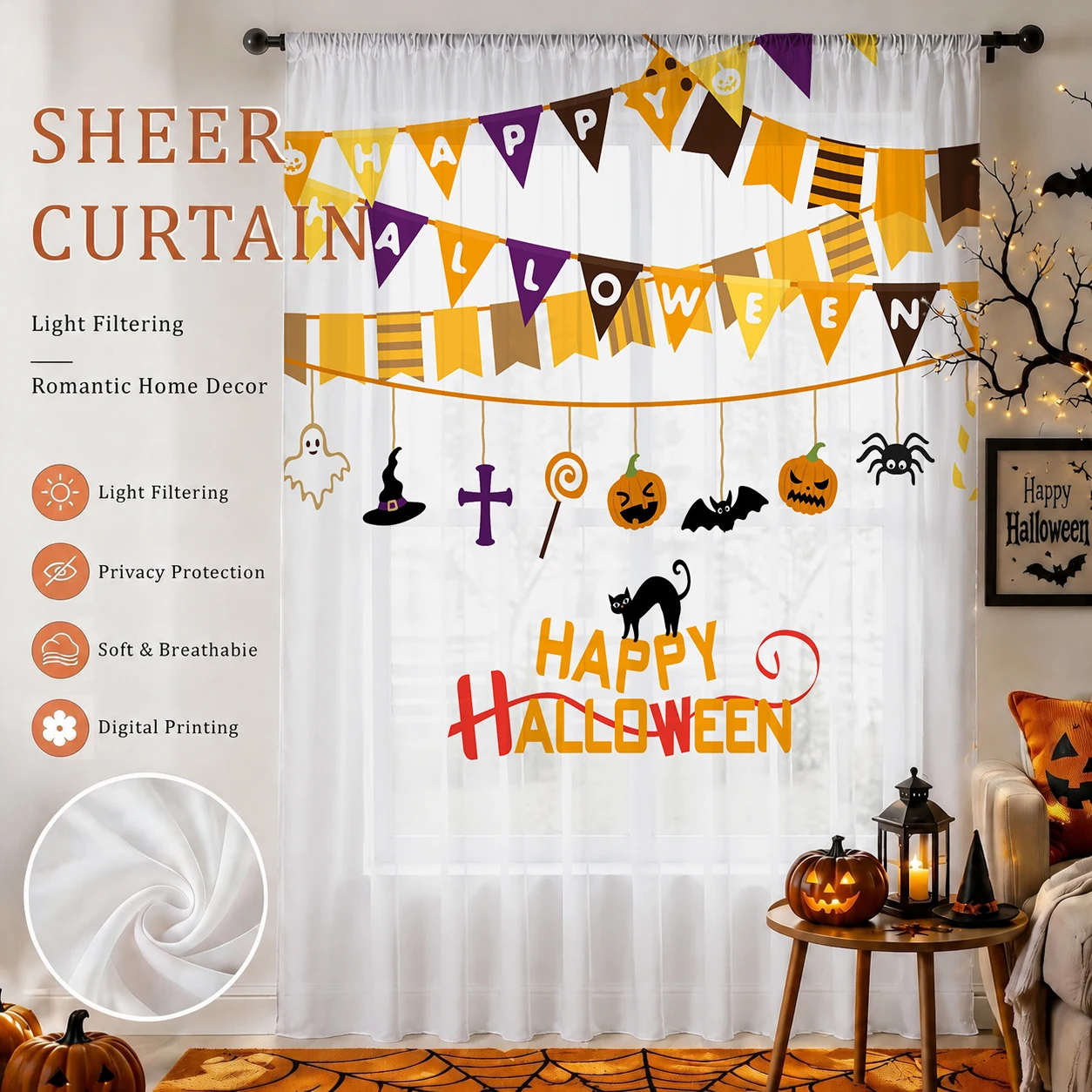 Halloween Festival Sheer Curta - Curtain Sheer Voile review and price