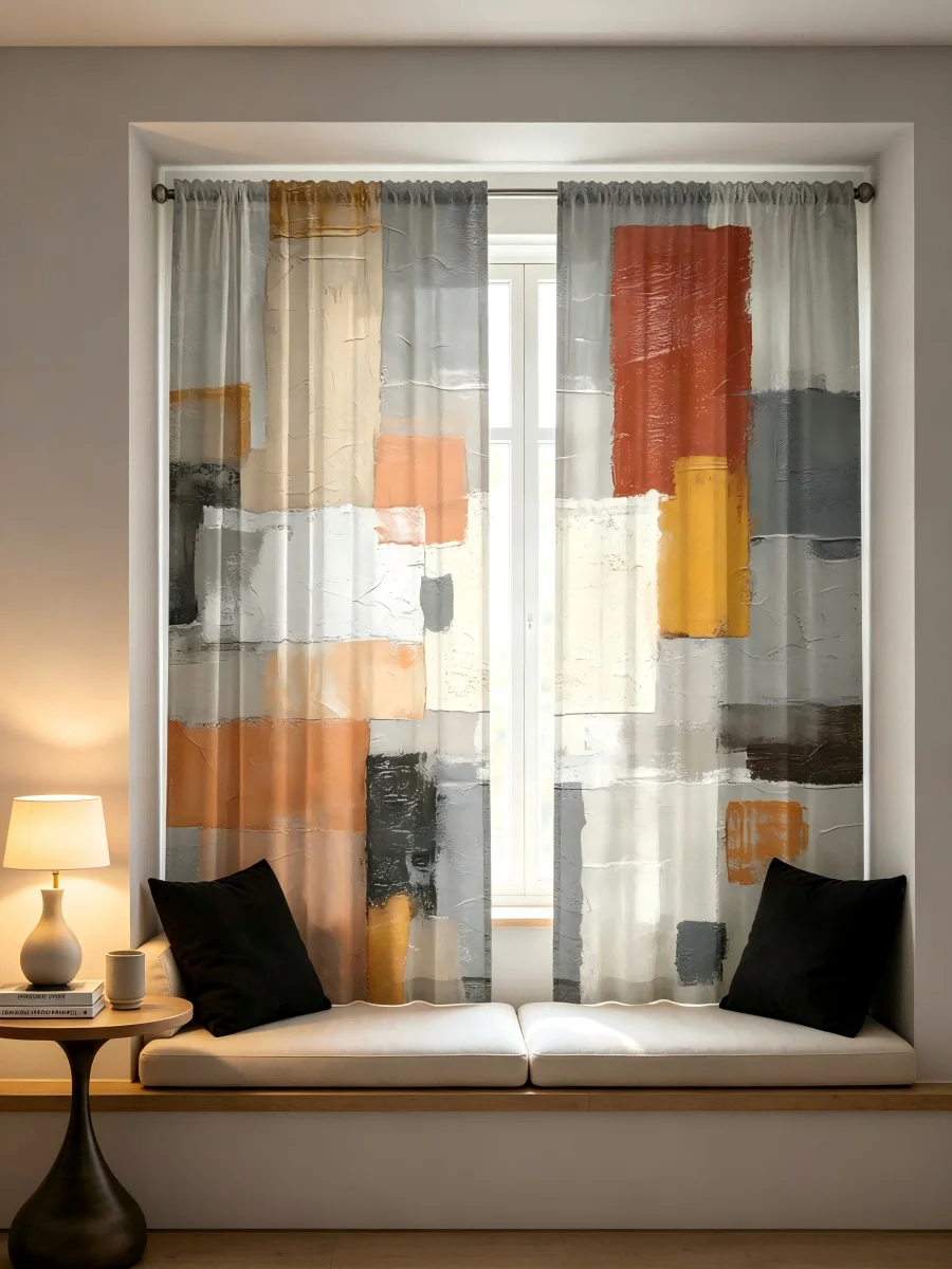 2PCS Digital Print Sheer Curta - Curtain Sheer Voile review and price