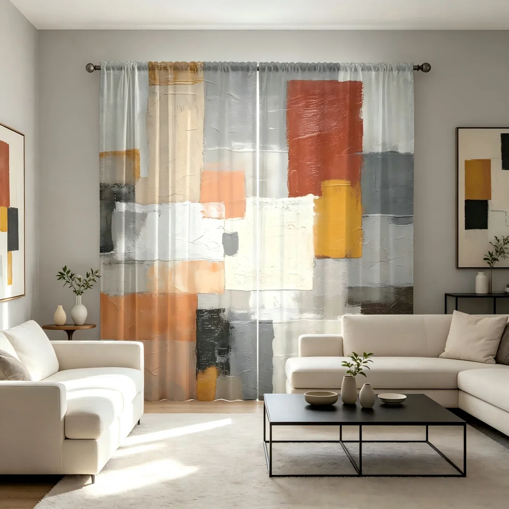 2PCS Digital Print Sheer Curta - Curtain Sheer Voile review and price