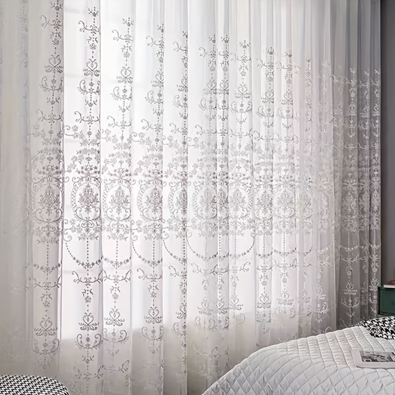 1pc White Embroidered Sheer Cu - Curtain Sheer Voile review and price