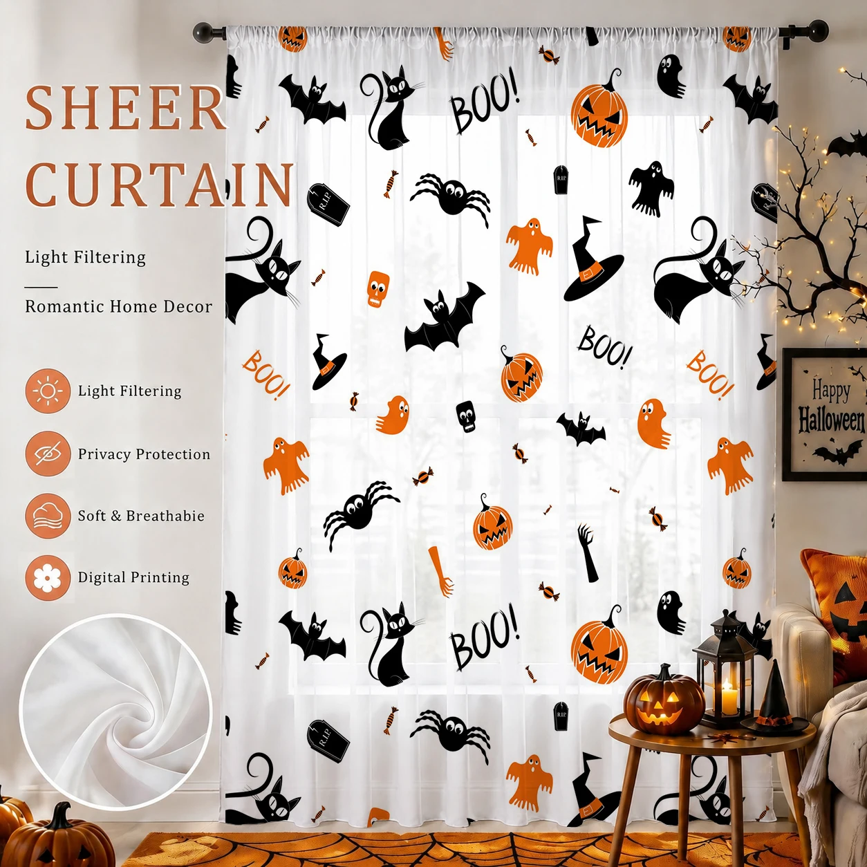 Halloween Festival Sheer Curta - Curtain Sheer Voile review and price