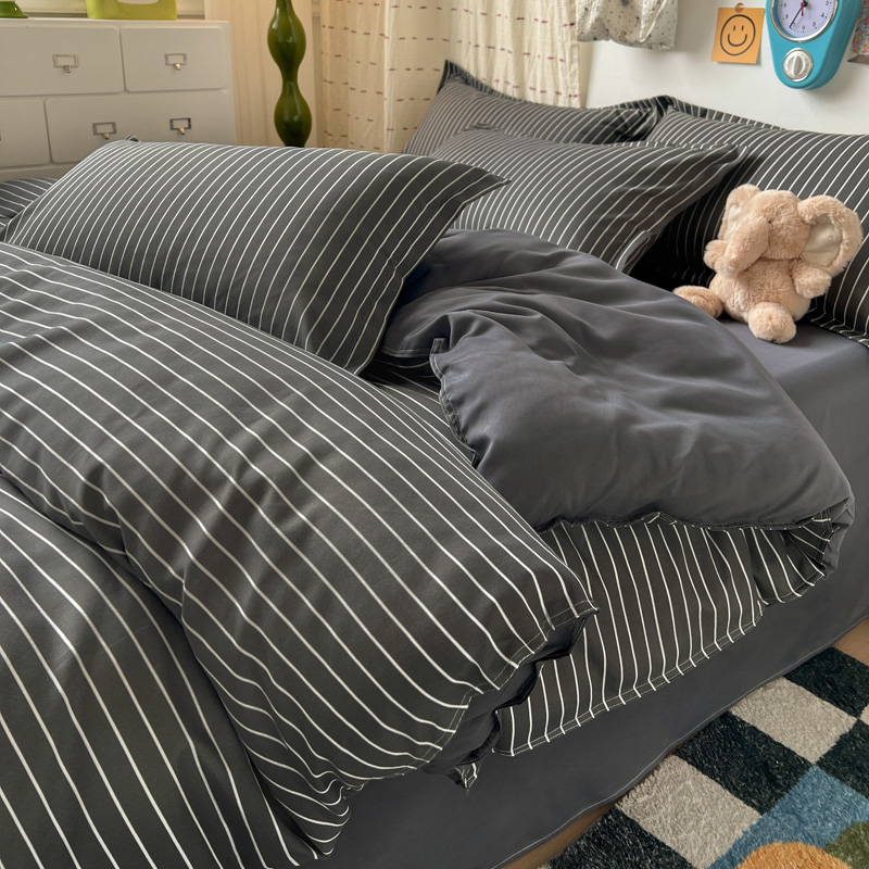 4PCS Grey Striped Bedding Set  - Linen Duvet Cover review and price