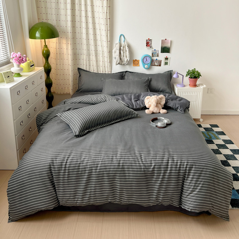 4PCS Grey Striped Bedding Set  - Linen Duvet Cover review and price