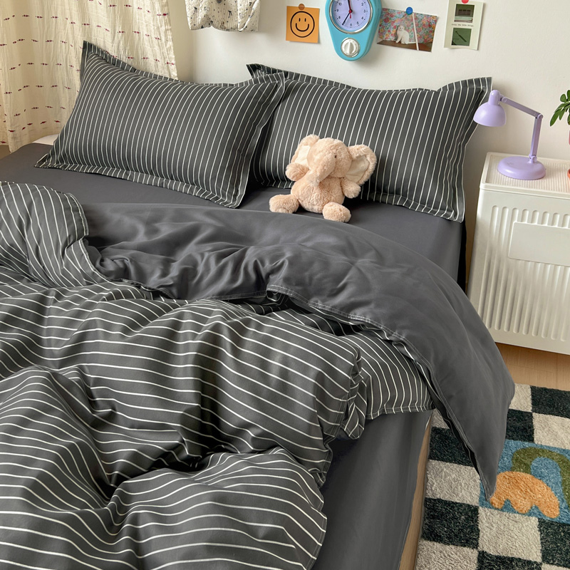 4PCS Grey Striped Bedding Set  - Linen Duvet Cover review and price