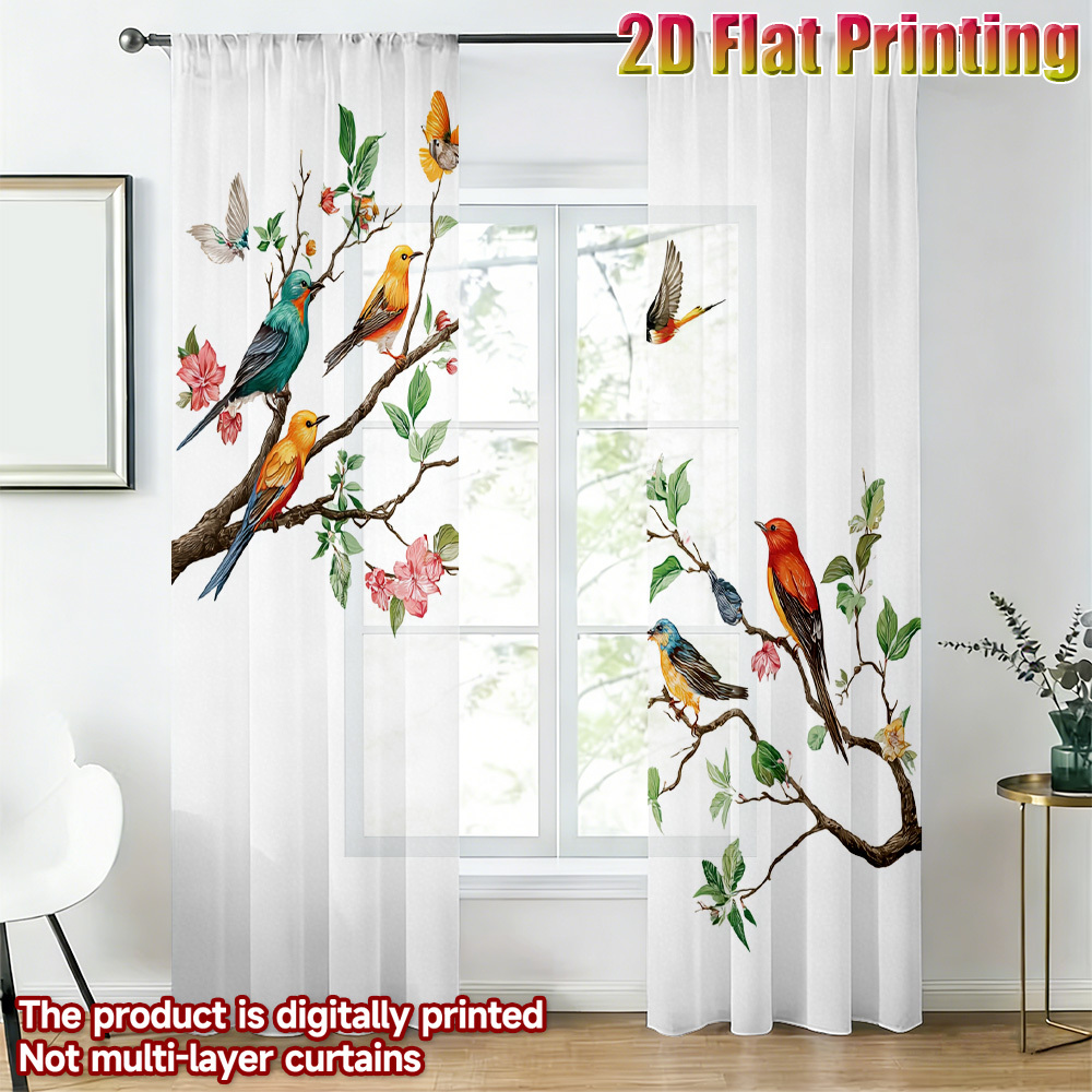 2PCS Colorful Bird Sheer Curta - Curtain Sheer Voile review and price