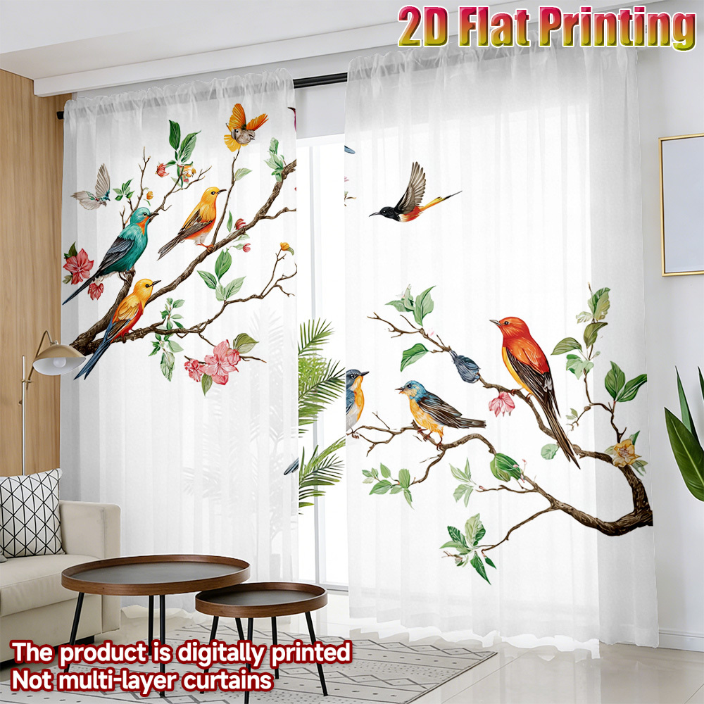 2PCS Colorful Bird Sheer Curta - Curtain Sheer Voile review and price