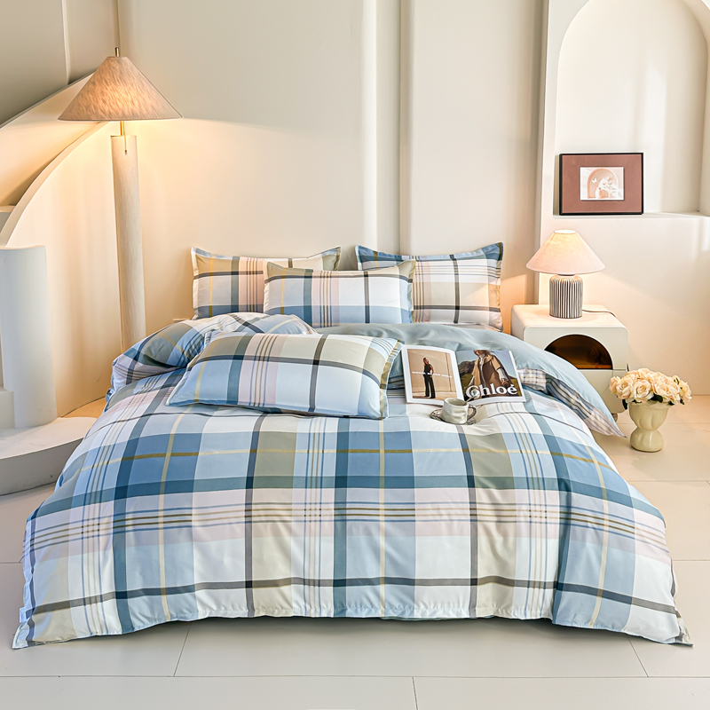 4PCS Blue Plaid Bedding Set Mo - Linen Duvet Cover review and price
