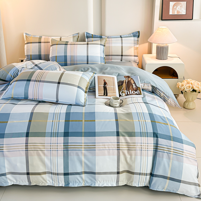 4PCS Blue Plaid Bedding Set Mo - Linen Duvet Cover review and price