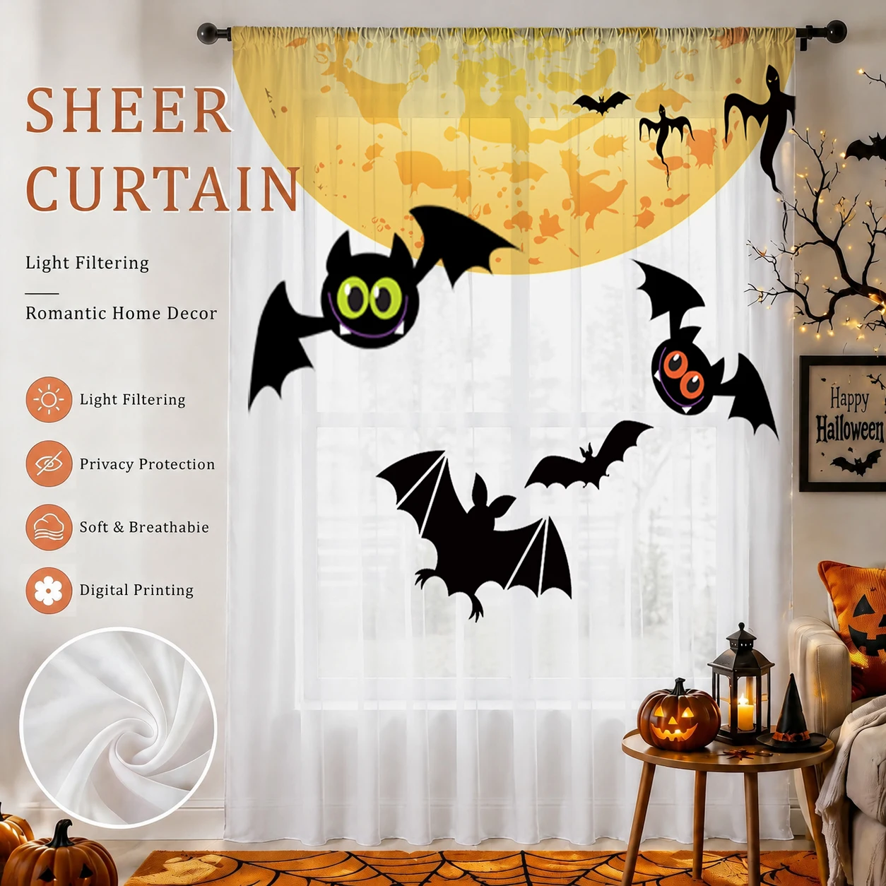 Halloween Day Gradient Sheer C - Curtain Sheer Voile review and price