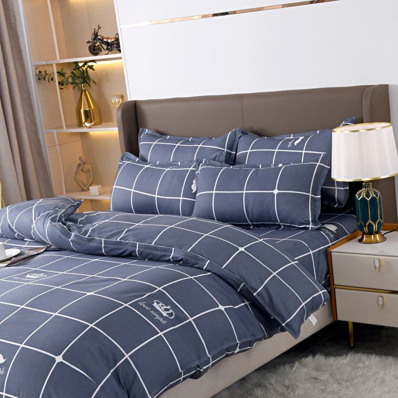 4pcs Navy Blue Grid Bedding Se - Linen Duvet Cover review and price