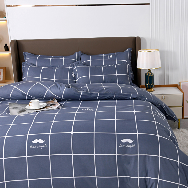 4pcs Navy Blue Grid Bedding Se - Linen Duvet Cover review and price
