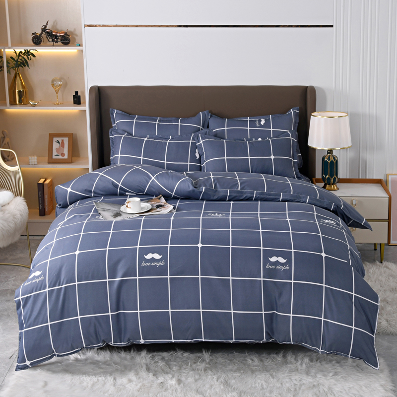 4pcs Navy Blue Grid Bedding Se - Linen Duvet Cover review and price