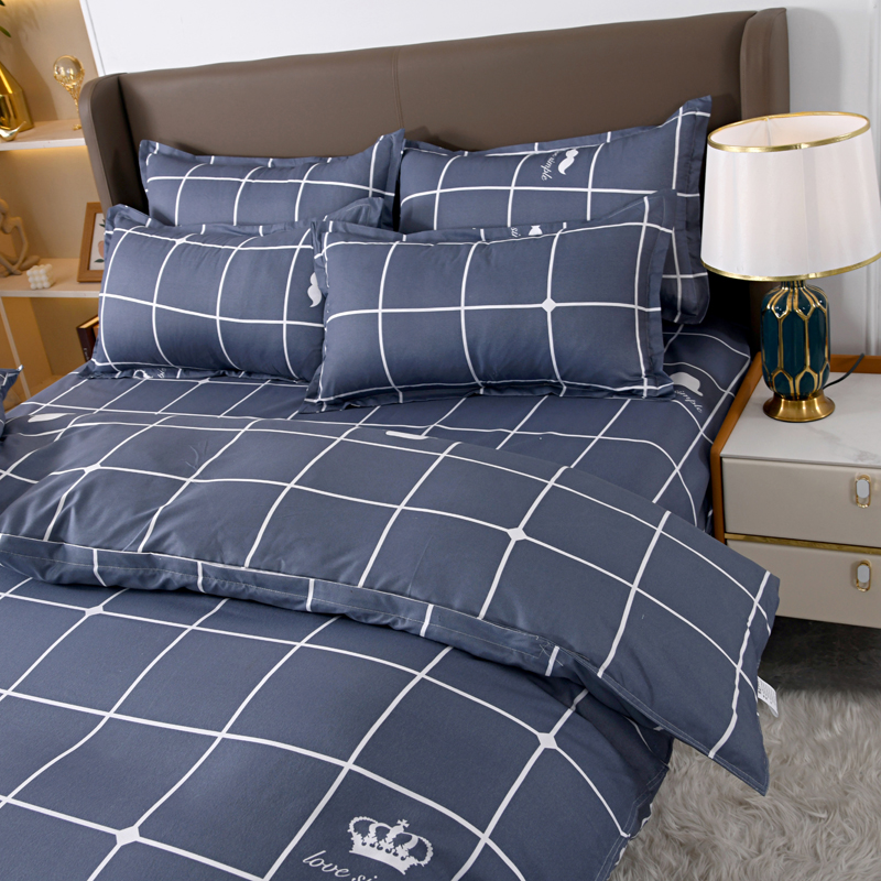 4pcs Navy Blue Grid Bedding Se - Linen Duvet Cover review and price